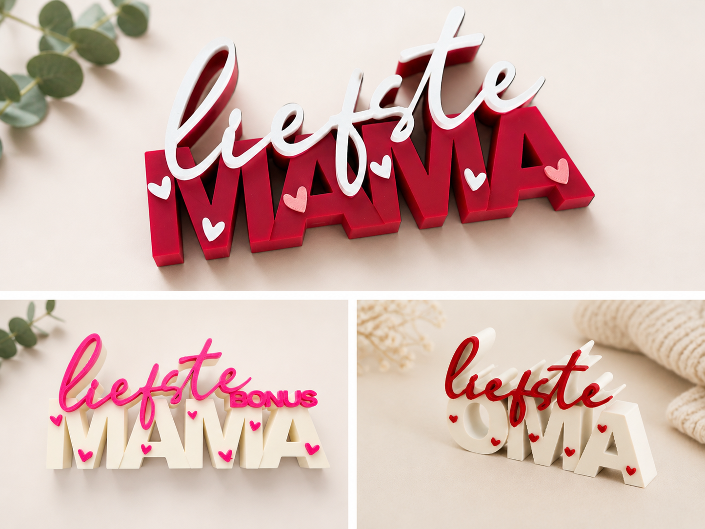Uniek Moederdag Cadeau, 3D Tekst Decoratie voor Mama, Bonus Mama of Oma