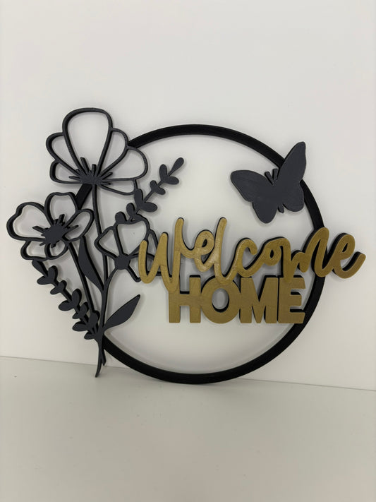 Welcome Home Wanddecoratie – Bloemen & Vlinder